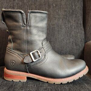 Ariat Dark Leather Ankle Boots with Silver Buckle
